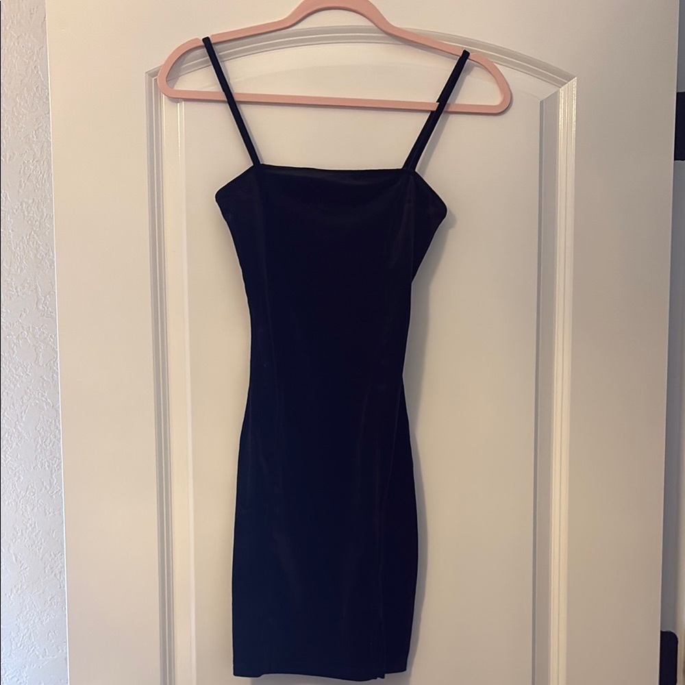 H&M Velvet Black Spaghetti Strap Bodycon Mini Dress